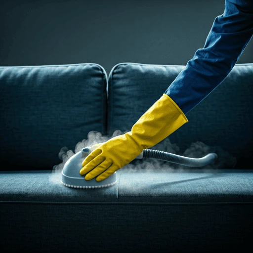 Professionnel de JJN Proclean nettoyant un divan avec équipement moderne à Québec
